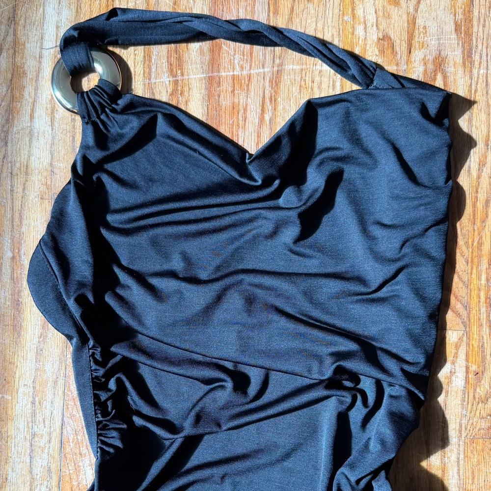 Y2K Baby Phat Dress Black and Gold One Shoulder